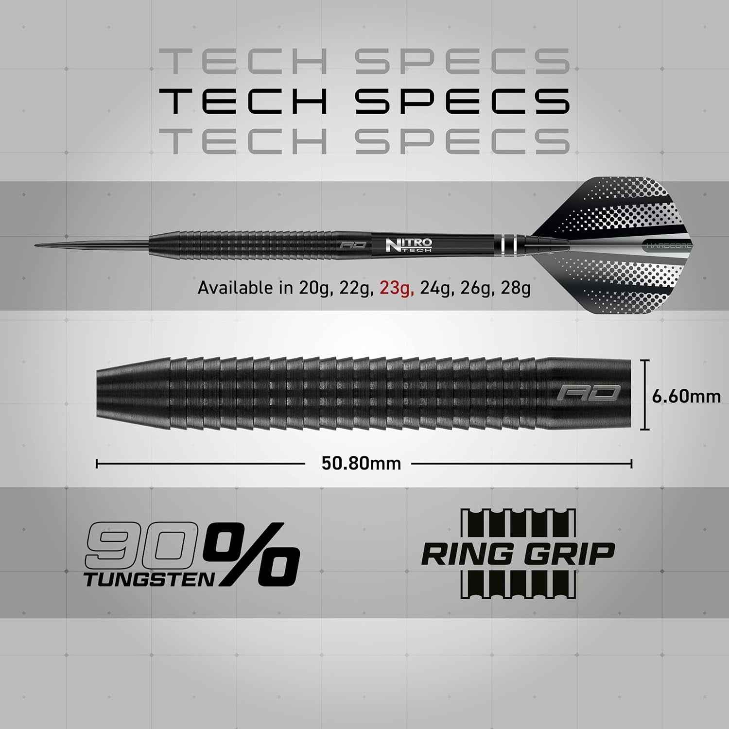 Razor Edge Black 20G, 22G, 23G, 24G, 26G, 28G Steeltip or 18G Softip Tungsten Darts with Flights and Stems