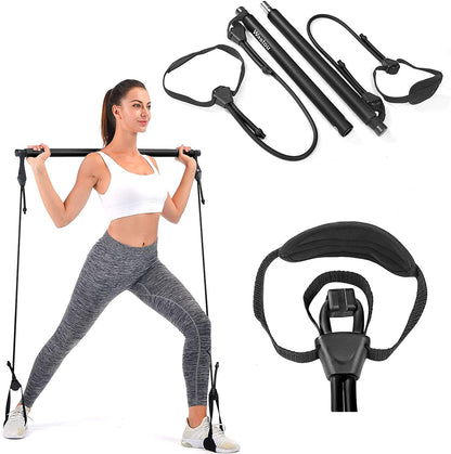 Pilates Bar,  Portable Pilates Bar Kit with Adjustable Resistance Band for Different Height, Home Gym Exercise Stick Yoga Bar with Foot Loop for Hipsline, Stretching, Muscle Toning