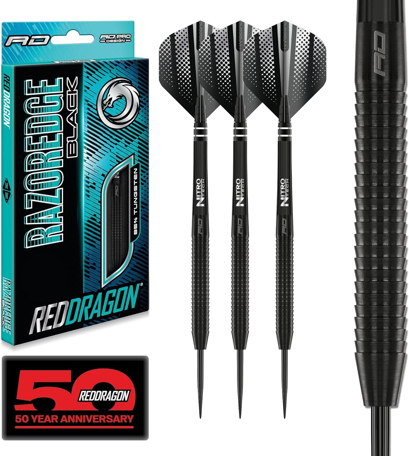 Razor Edge Black 20G, 22G, 23G, 24G, 26G, 28G Steeltip or 18G Softip Tungsten Darts with Flights and Stems